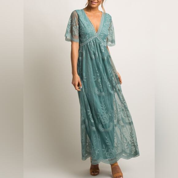 Pinkblush Dresses & Skirts - Pinkblush Lace Overlay Maxi Maternity Dress in Sage Size Small